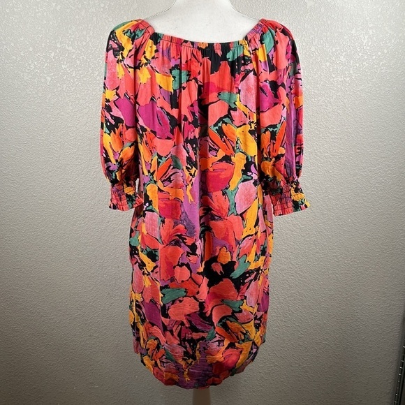 Socialite Black Floral Smocked Summer Short Sleeve Midi Dress Size Small - Picture 5 of 7